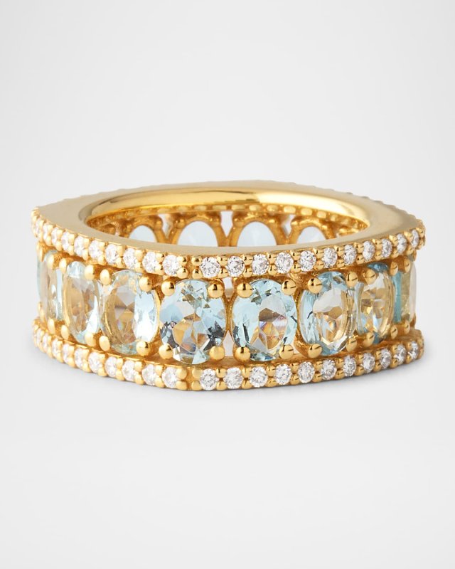 Procida Ring in 18K Yellow Gold with White Diamonds and Aquamarine